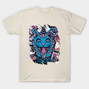 Crazy cat - Catsondrugs.com - rave, edm, festival, techno, trippy, music, 90s rave, psychedelic, party, trance, rave music, rave krispies, rave flyer T-Shirt T-Shirt